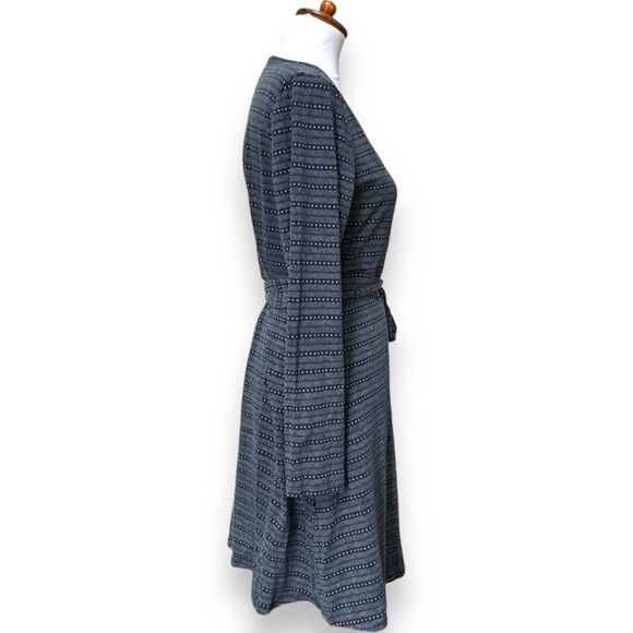 Toad & Co Womens Wrap Dress Gray Stripe Dots Long Sleeve Pockets Stretch Tie L - Picture 4 of 9
